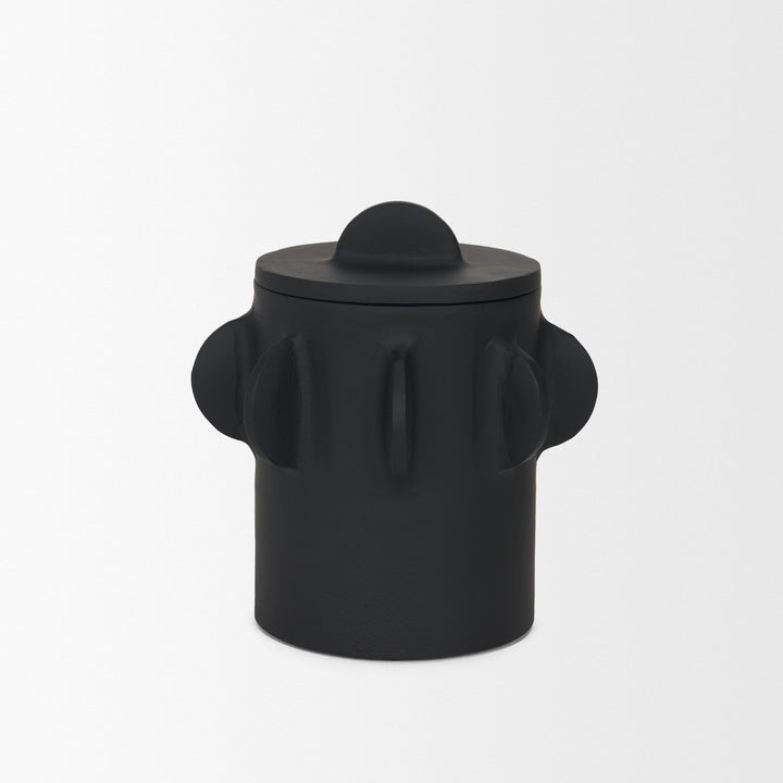 Deacon Small Matte Black Metal Canister with Sculptural Handles Decor Mercana