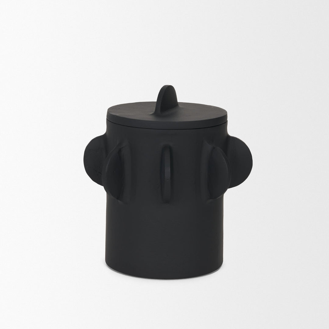 Deacon Small Matte Black Metal Canister with Sculptural Handles Decor Mercana