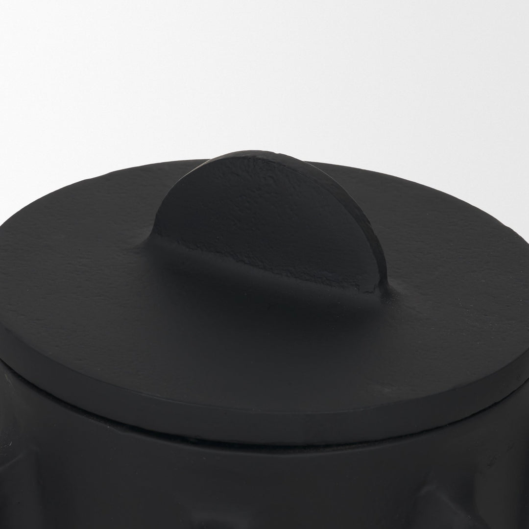 Deacon Small Matte Black Metal Canister with Sculptural Handles Decor Mercana