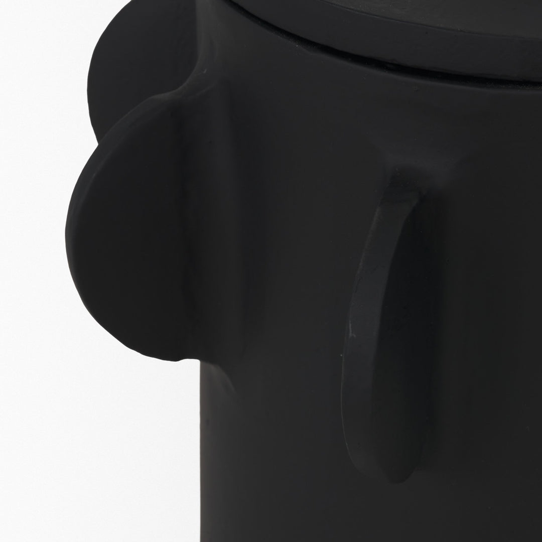 Deacon Small Matte Black Metal Canister with Sculptural Handles Decor Mercana