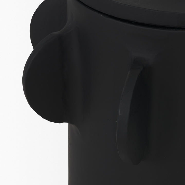 Deacon Small Matte Black Metal Canister with Sculptural Handles Decor Mercana