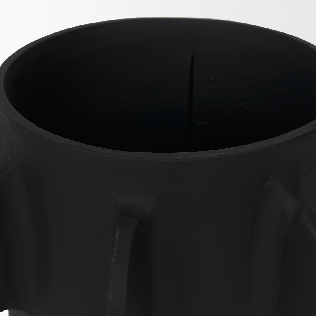 Deacon Small Matte Black Metal Canister with Sculptural Handles Decor Mercana