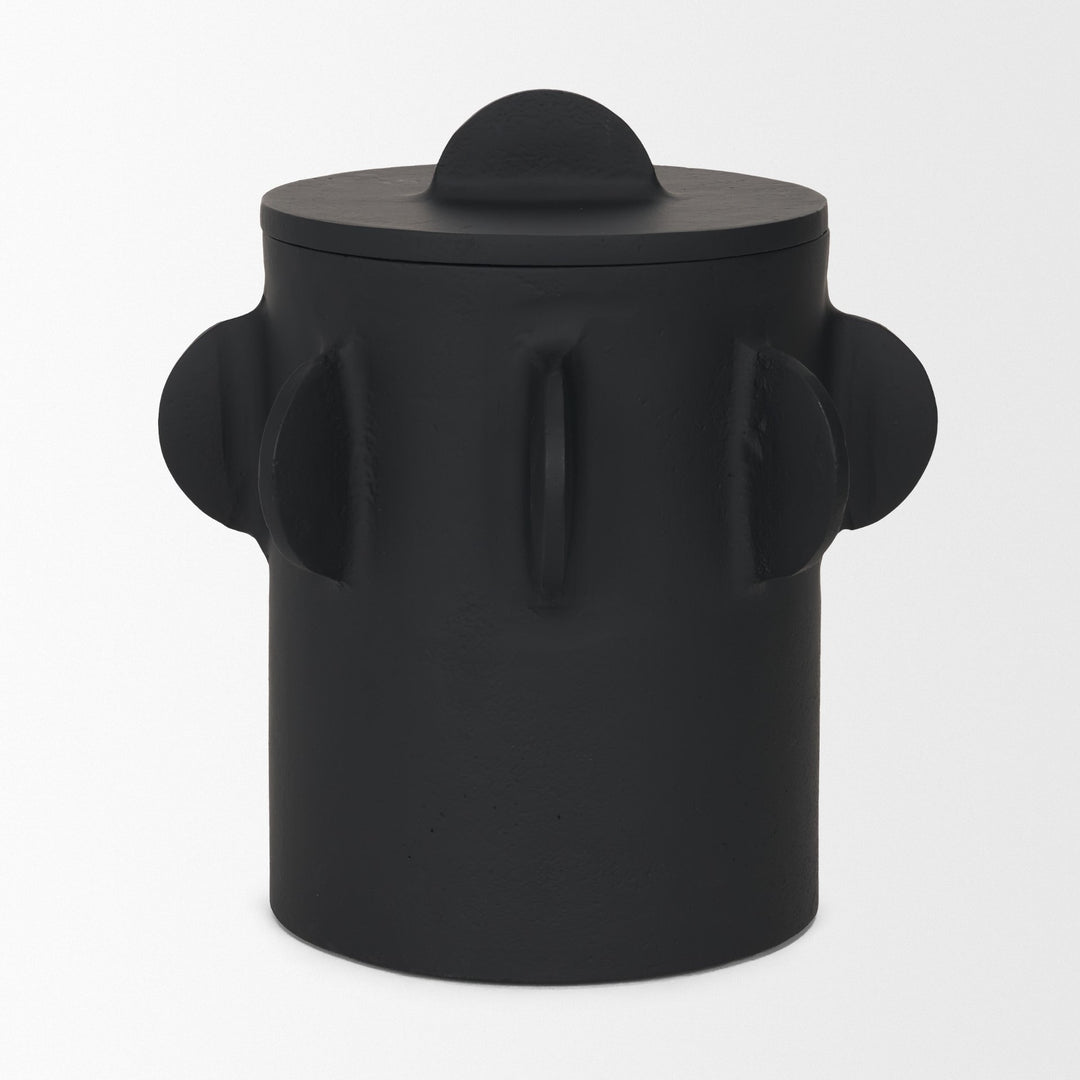 Deacon Large Matte Black Metal Canister with Sculptural Handles Decor Mercana
