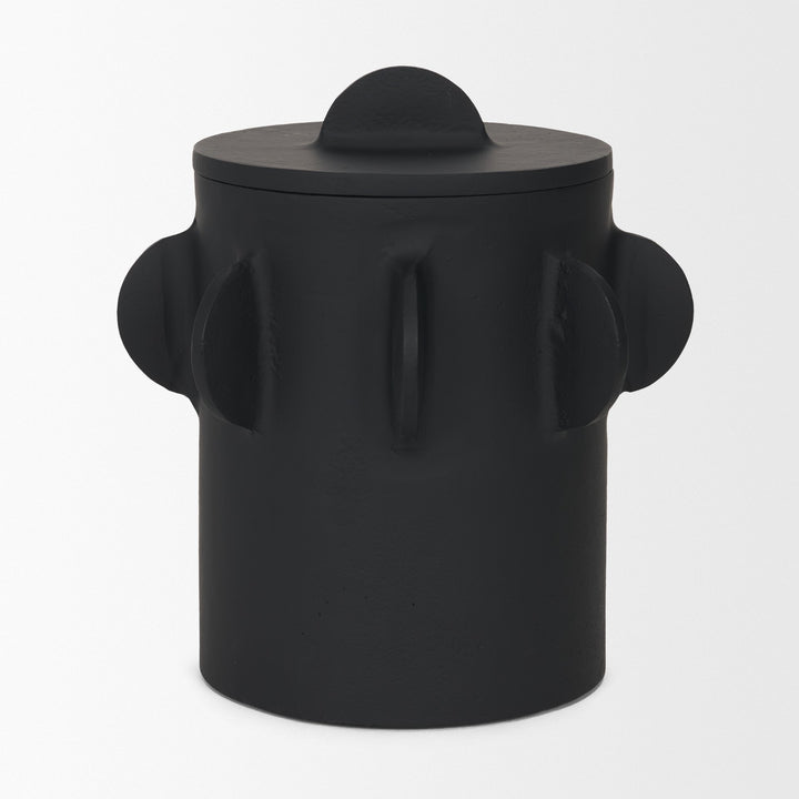 Deacon Large Matte Black Metal Canister with Sculptural Handles Decor Mercana