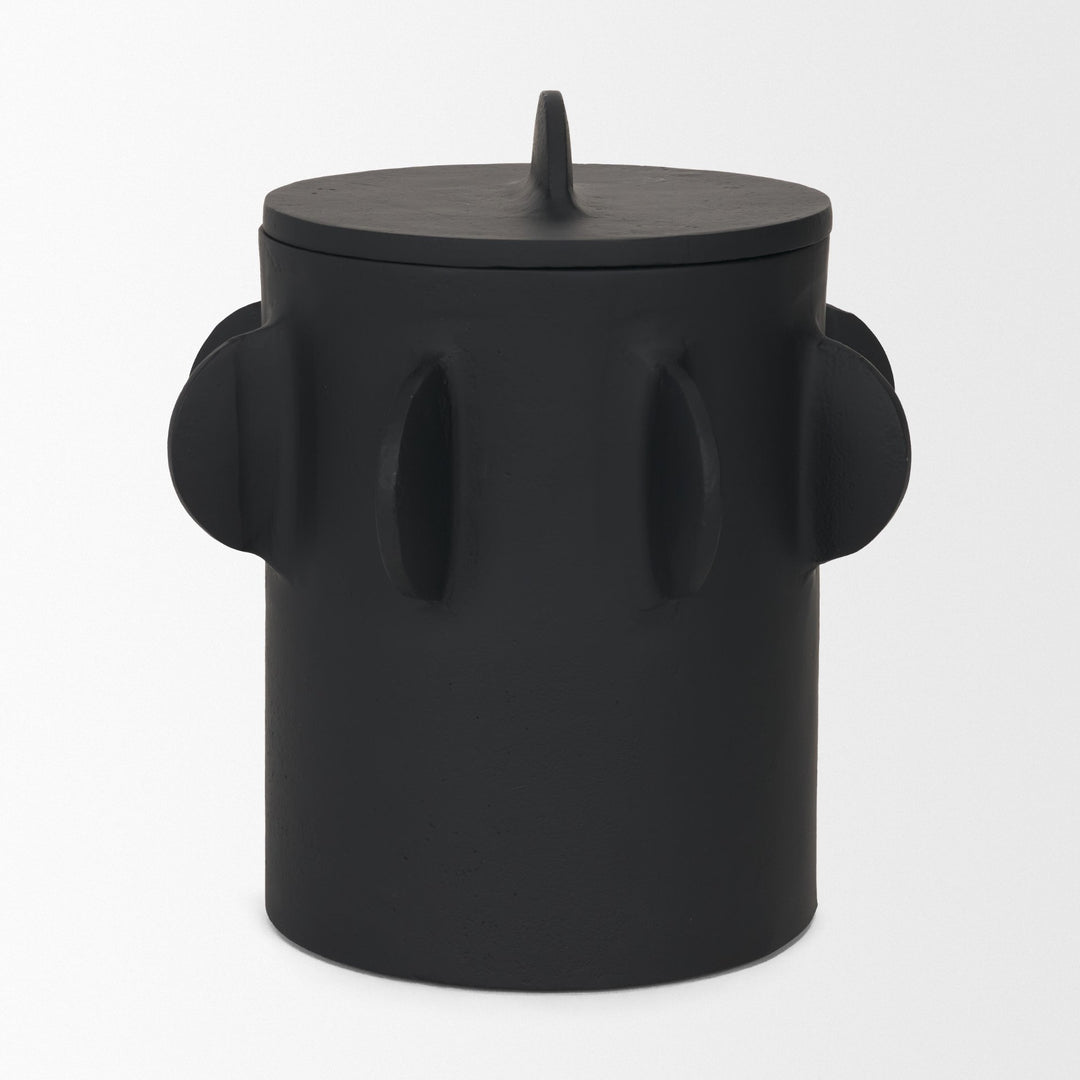 Deacon Large Matte Black Metal Canister with Sculptural Handles Decor Mercana