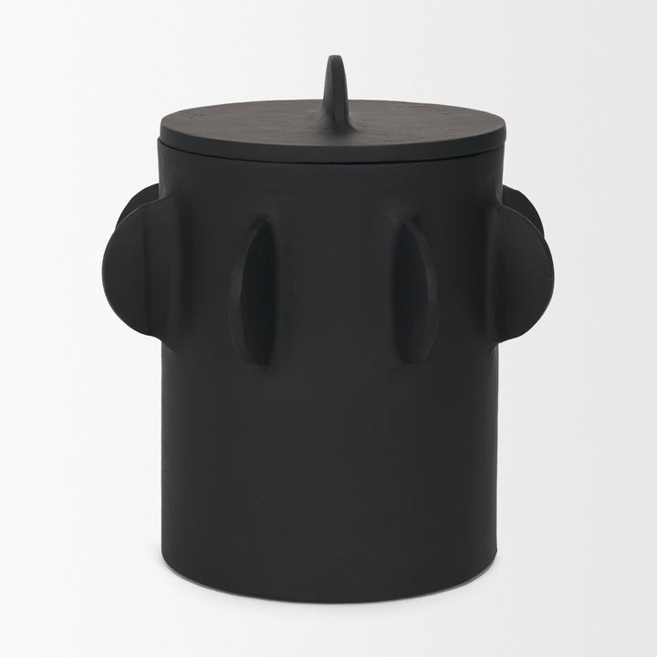 Deacon Large Matte Black Metal Canister with Sculptural Handles Decor Mercana
