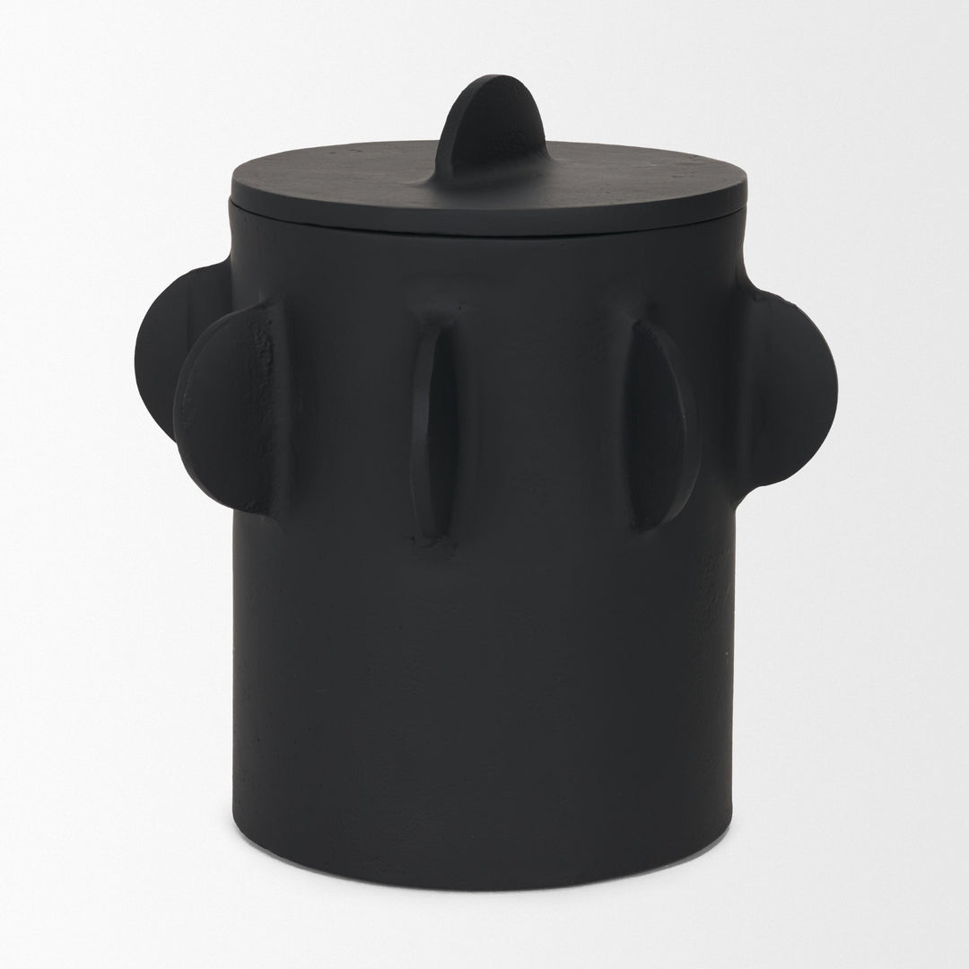 Deacon Large Matte Black Metal Canister with Sculptural Handles Decor Mercana