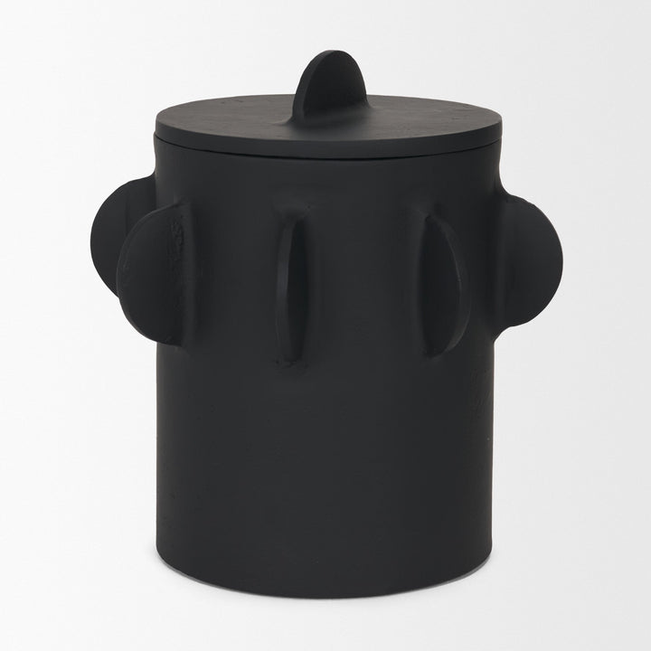 Deacon Large Matte Black Metal Canister with Sculptural Handles Decor Mercana