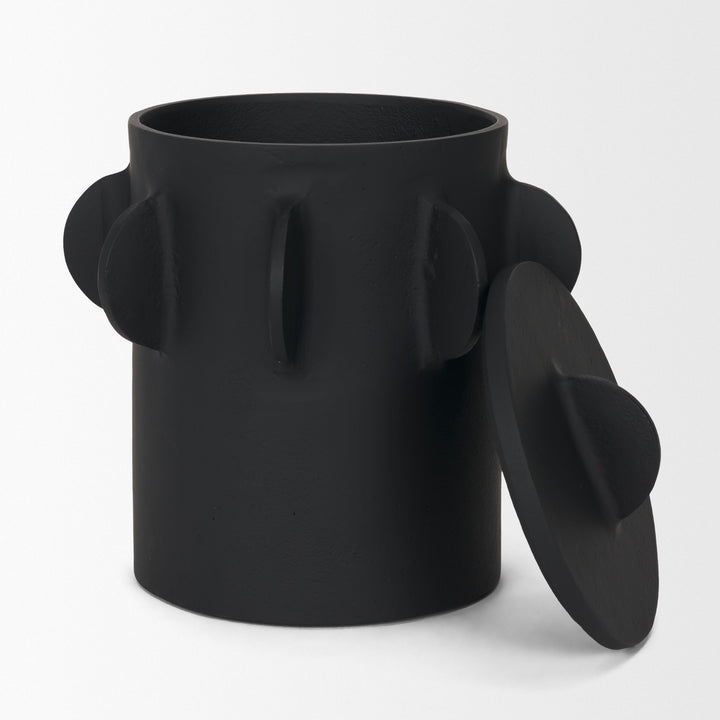 Deacon Large Matte Black Metal Canister with Sculptural Handles Decor Mercana