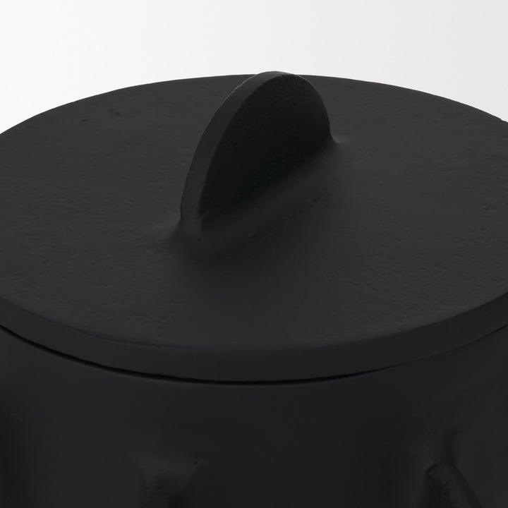Deacon Large Matte Black Metal Canister with Sculptural Handles Decor Mercana