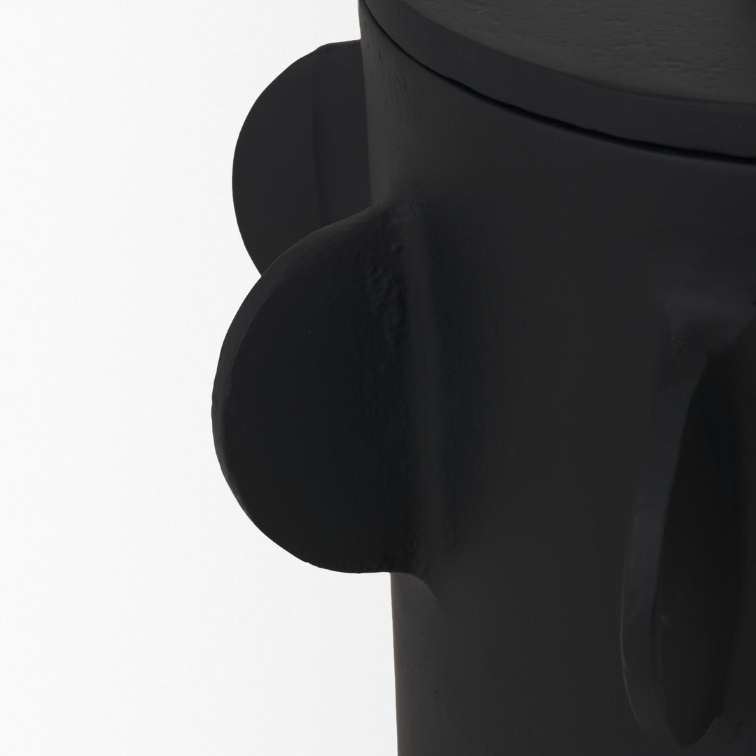 Deacon Large Matte Black Metal Canister with Sculptural Handles Decor Mercana