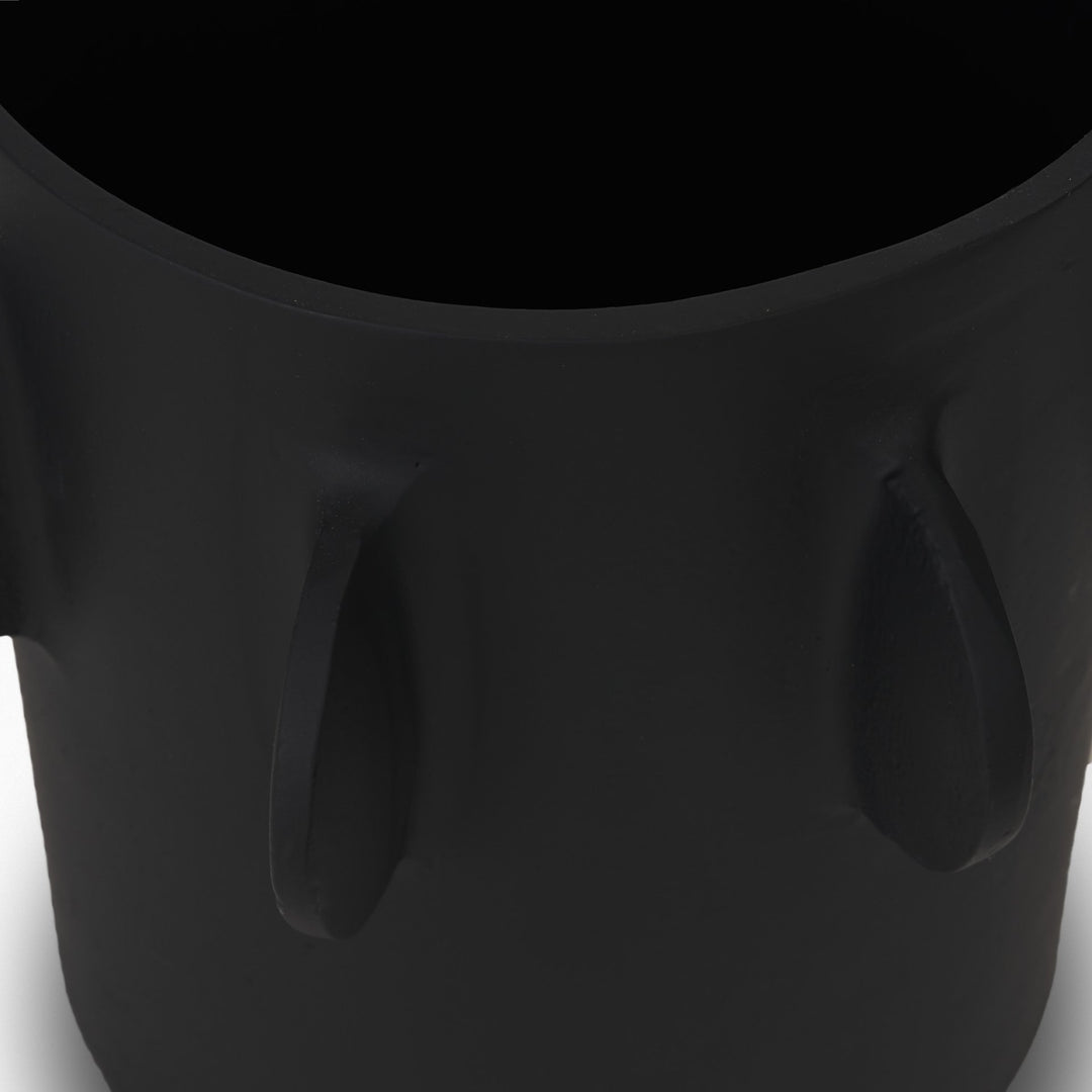 Deacon Large Matte Black Metal Canister with Sculptural Handles Decor Mercana