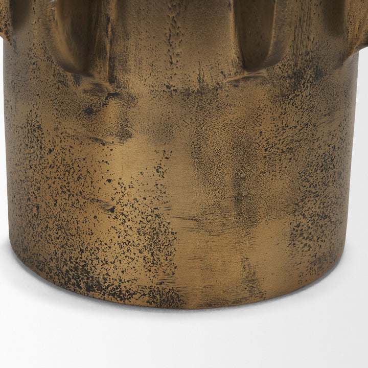Deacon Small Antiqued Gold Metal Canister with Sculptural Handles Decor Mercana