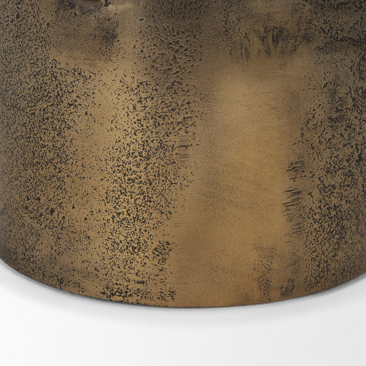Deacon Large Antiqued Gold Metal Canister with Sculptural Handles Decor Mercana