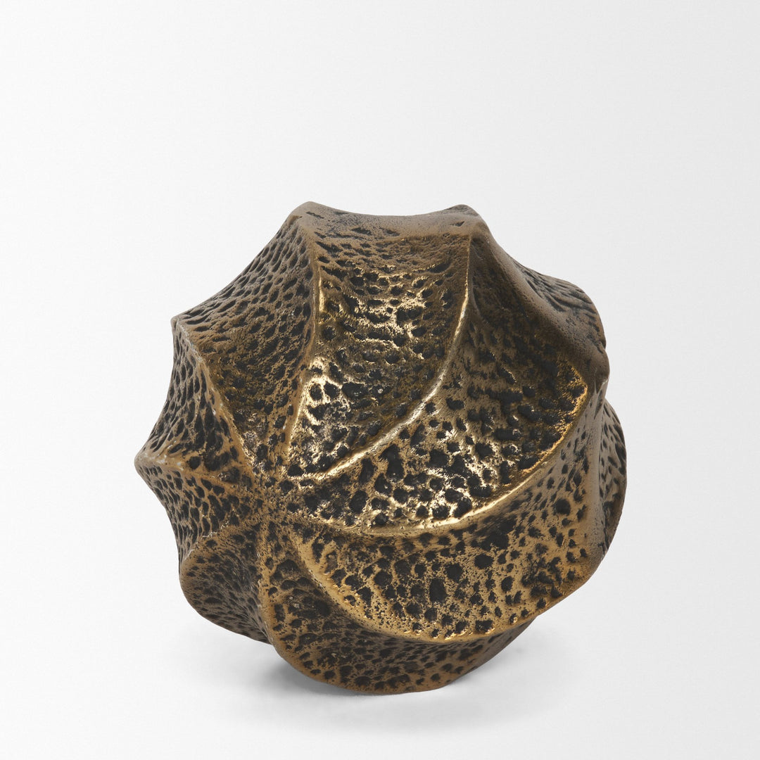 Imani Small Sculptural Textured Antiqued Gold Metal Decorative Orb Object Decor Mercana