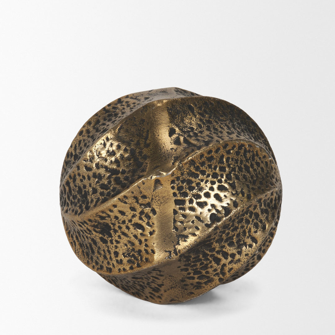 Imani Small Sculptural Textured Antiqued Gold Metal Decorative Orb Object Decor Mercana