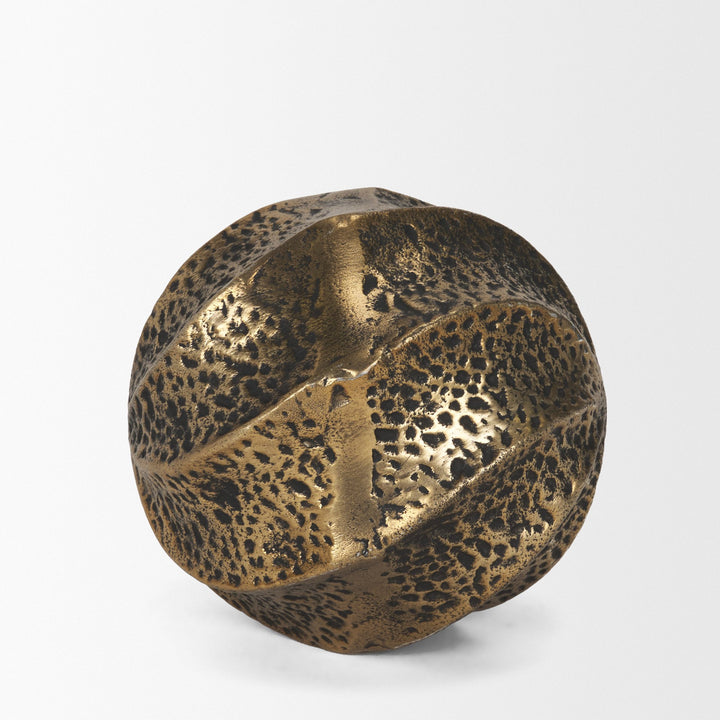 Imani Small Sculptural Textured Antiqued Gold Metal Decorative Orb Object Decor Mercana
