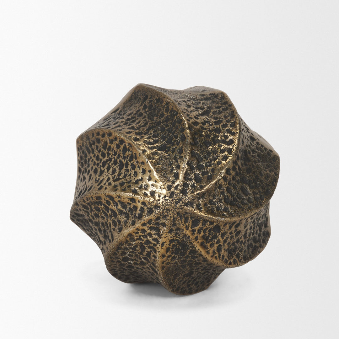 Imani Small Sculptural Textured Antiqued Gold Metal Decorative Orb Object Decor Mercana