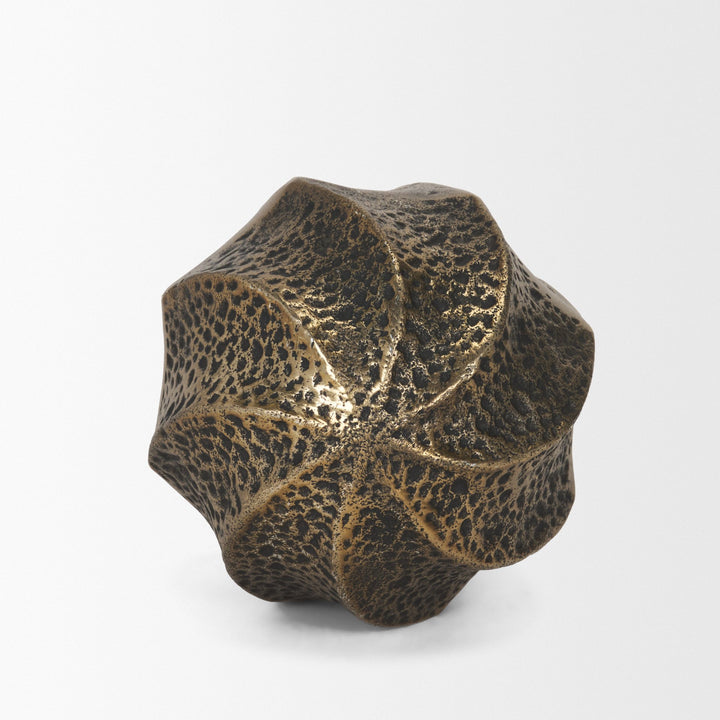 Imani Small Sculptural Textured Antiqued Gold Metal Decorative Orb Object Decor Mercana