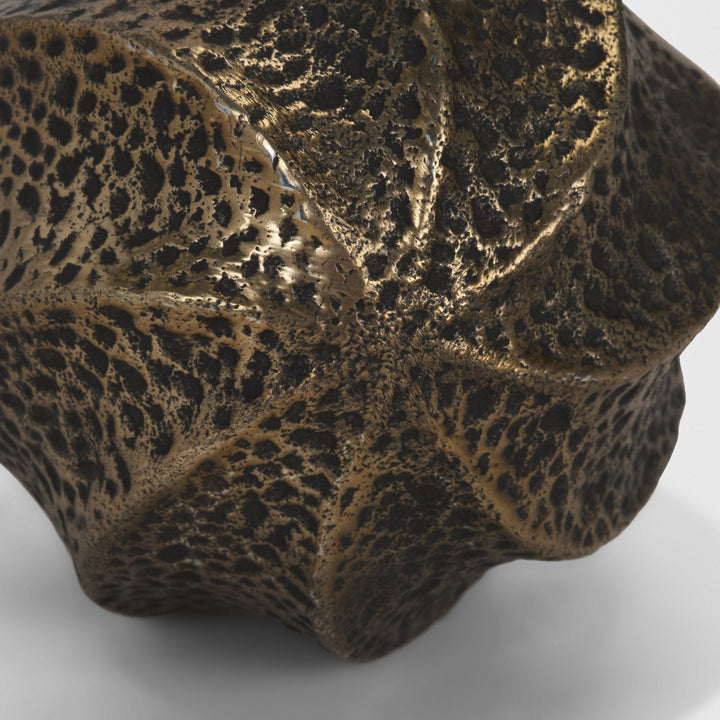 Imani Small Sculptural Textured Antiqued Gold Metal Decorative Orb Object Decor Mercana
