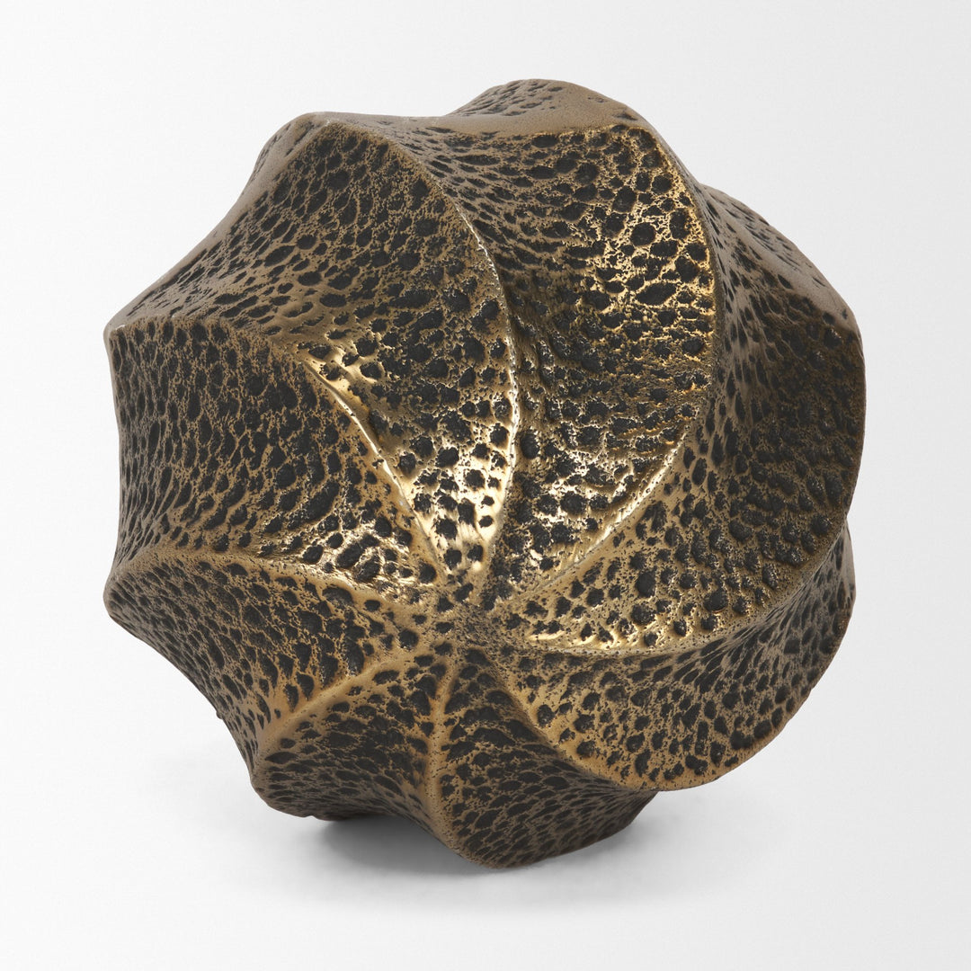 Imani Large Sculptural Textured Antiqued Gold Metal Decorative Orb Object Decor Mercana