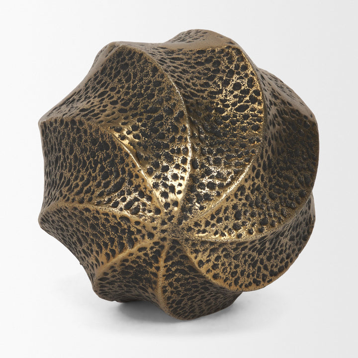 Imani Large Sculptural Textured Antiqued Gold Metal Decorative Orb Object Decor Mercana