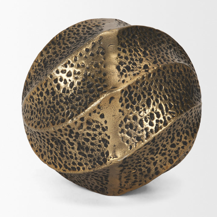 Imani Large Sculptural Textured Antiqued Gold Metal Decorative Orb Object Decor Mercana