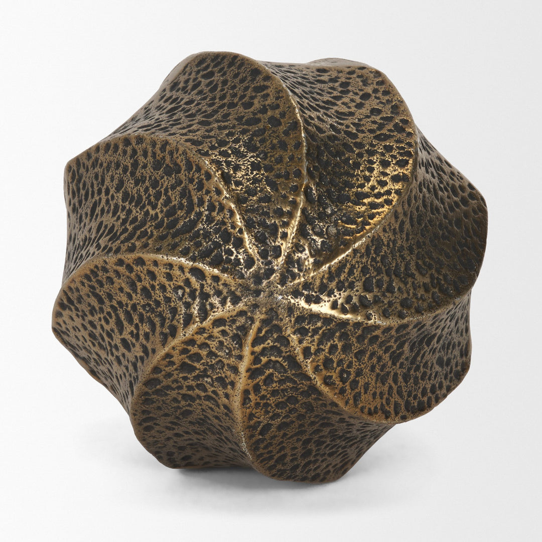 Imani Large Sculptural Textured Antiqued Gold Metal Decorative Orb Object Decor Mercana