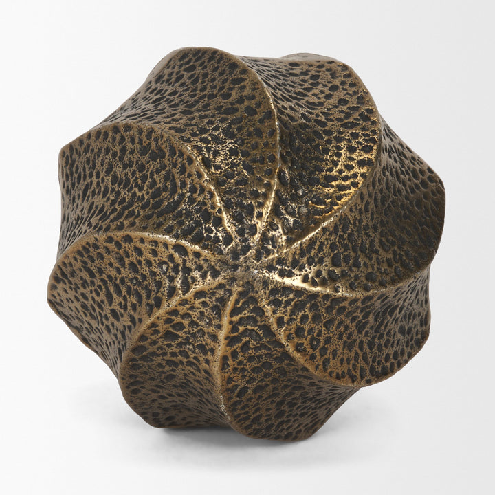 Imani Large Sculptural Textured Antiqued Gold Metal Decorative Orb Object Decor Mercana