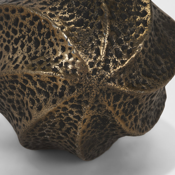 Imani Large Sculptural Textured Antiqued Gold Metal Decorative Orb Object Decor Mercana