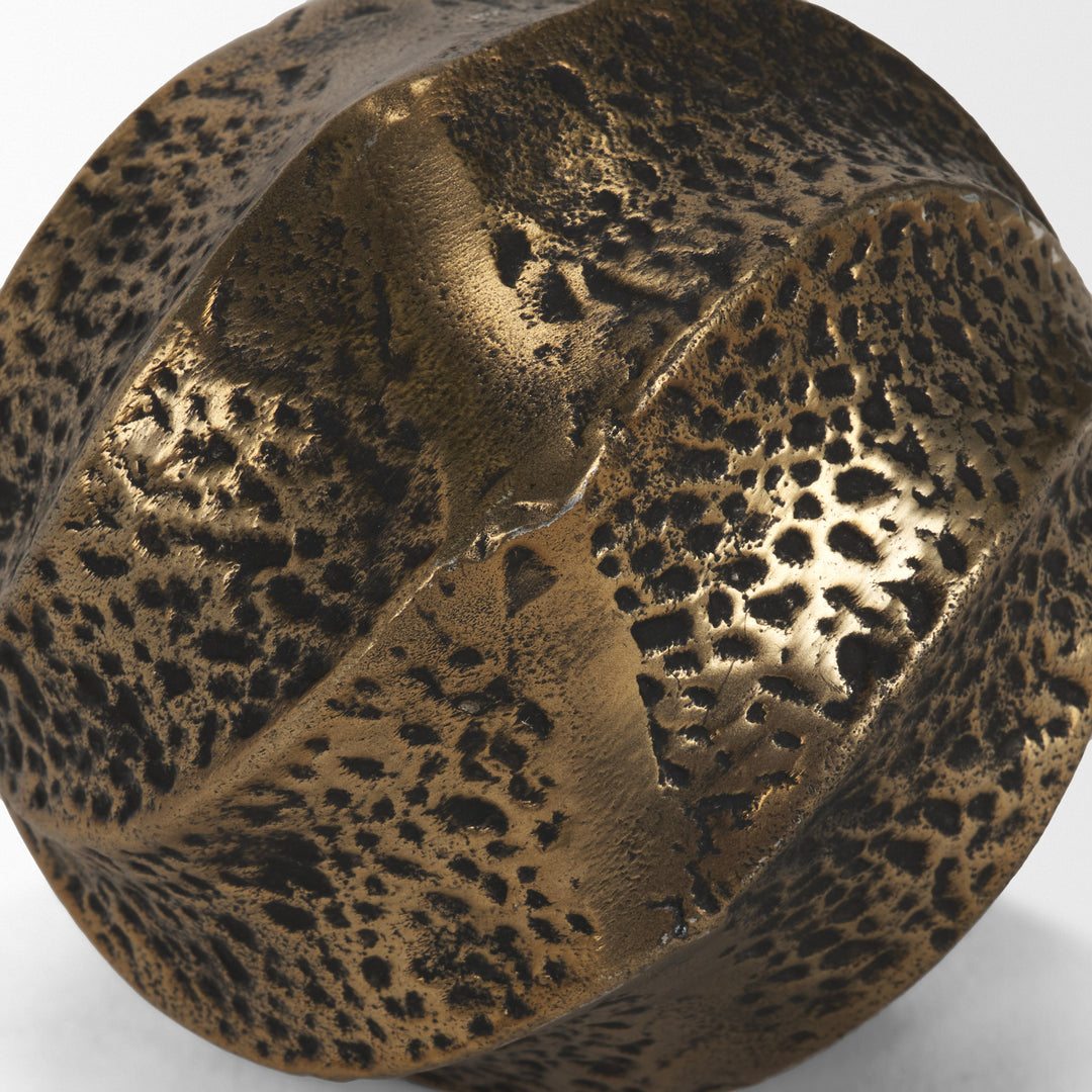 Imani Large Sculptural Textured Antiqued Gold Metal Decorative Orb Object Decor Mercana
