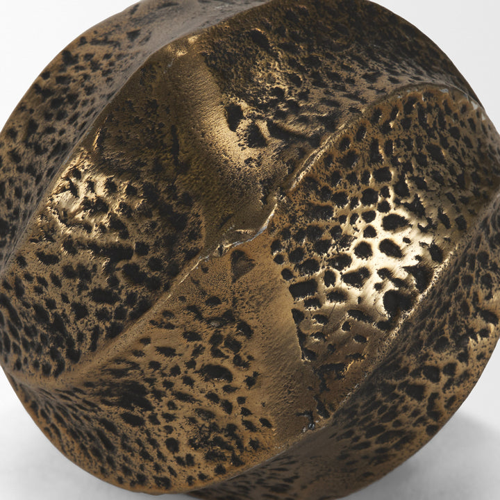 Imani Large Sculptural Textured Antiqued Gold Metal Decorative Orb Object Decor Mercana
