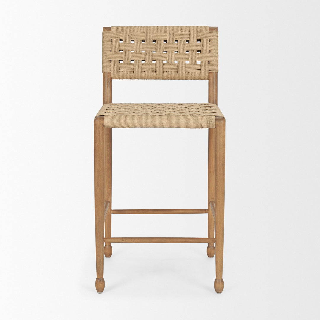 Brinley Woven Paper Rope w/ Brown Wood Frame Counter Stool Dining Room Mercana