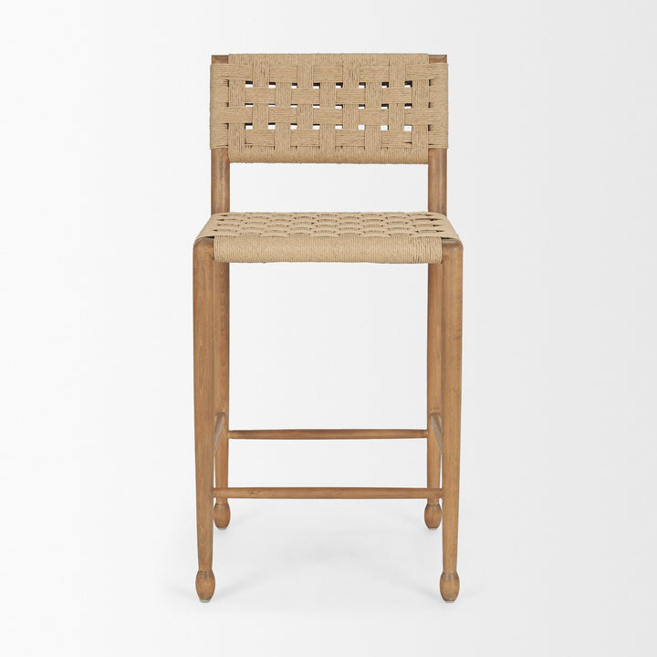 Brinley Woven Paper Rope w/ Brown Wood Frame Counter Stool Dining Room Mercana