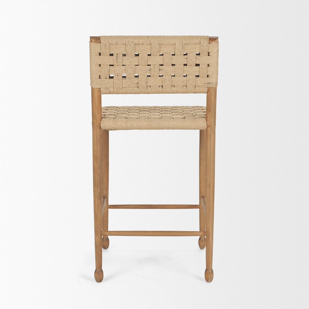 Brinley Woven Paper Rope w/ Brown Wood Frame Counter Stool Dining Room Mercana