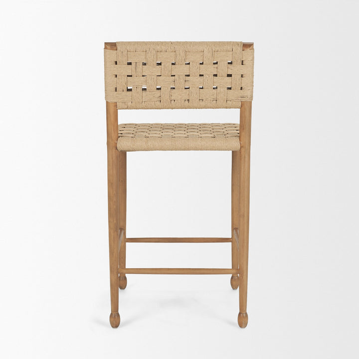 Brinley Woven Paper Rope w/ Brown Wood Frame Counter Stool Dining Room Mercana