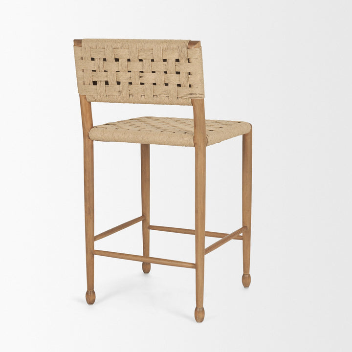 Brinley Woven Paper Rope w/ Brown Wood Frame Counter Stool Dining Room Mercana