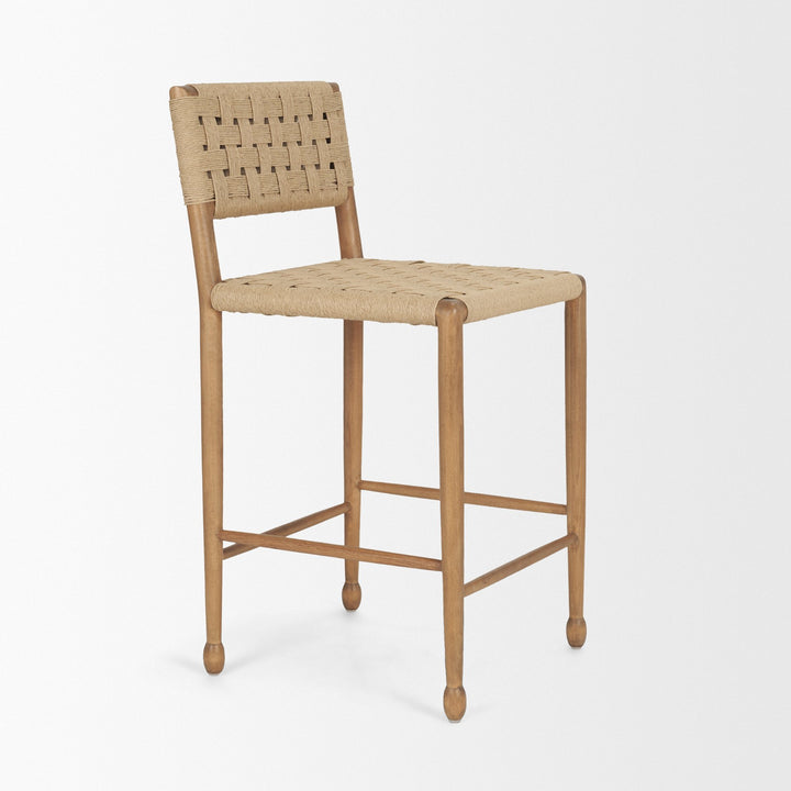 Brinley Woven Paper Rope w/ Brown Wood Frame Counter Stool Dining Room Mercana