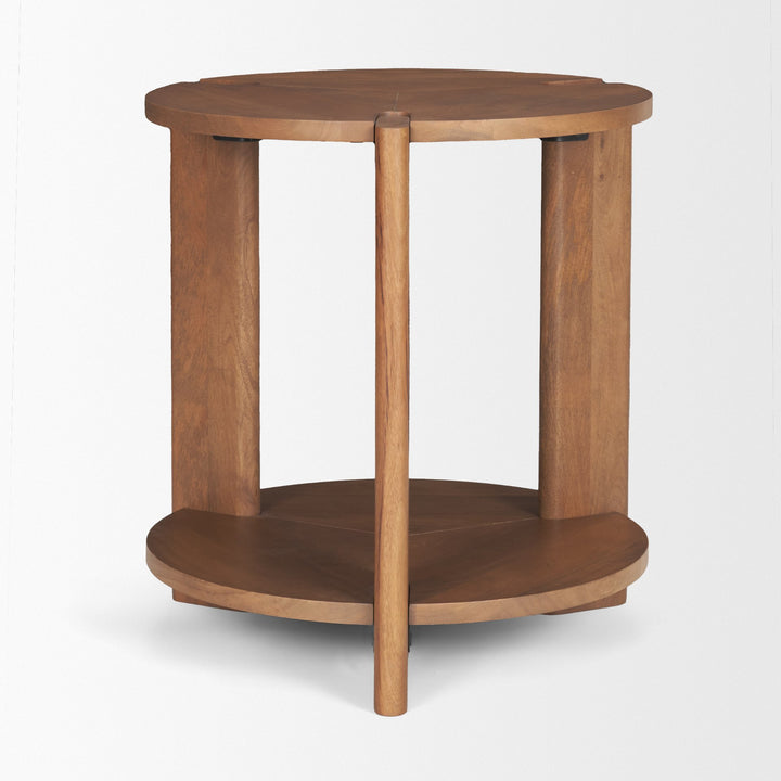 Hisako Mid Brown Open Round Accent Table Dining Room Mercana