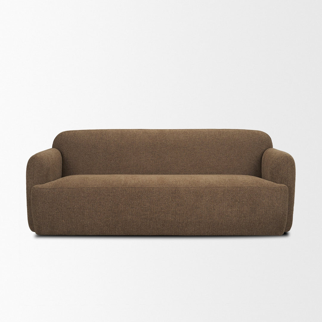 Saga Textured Brown Plush Fabric 3 Seater Sofa Living Room Mercana