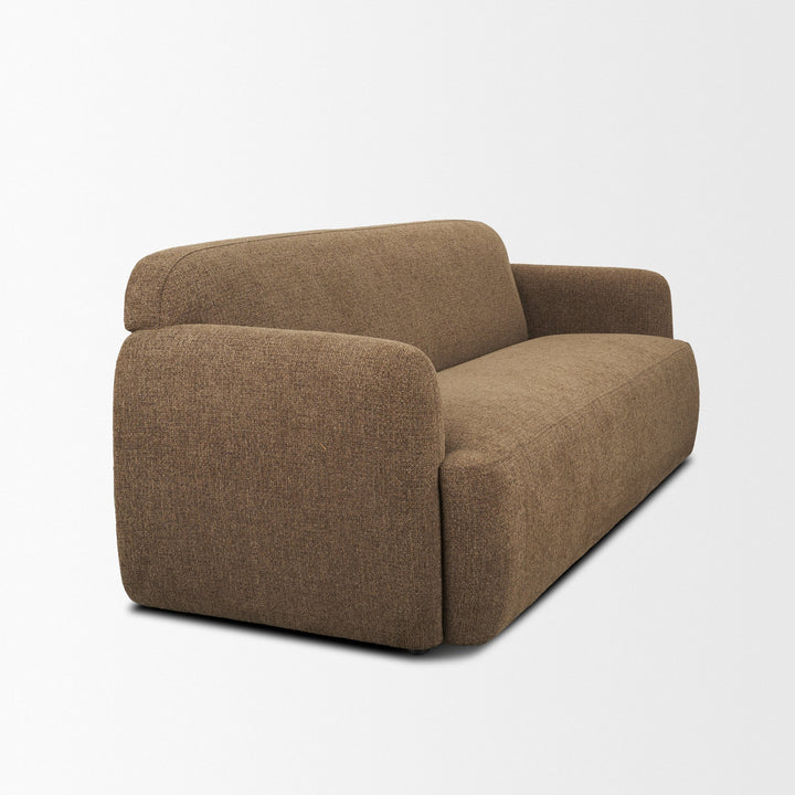 Saga Textured Brown Plush Fabric 3 Seater Sofa Living Room Mercana