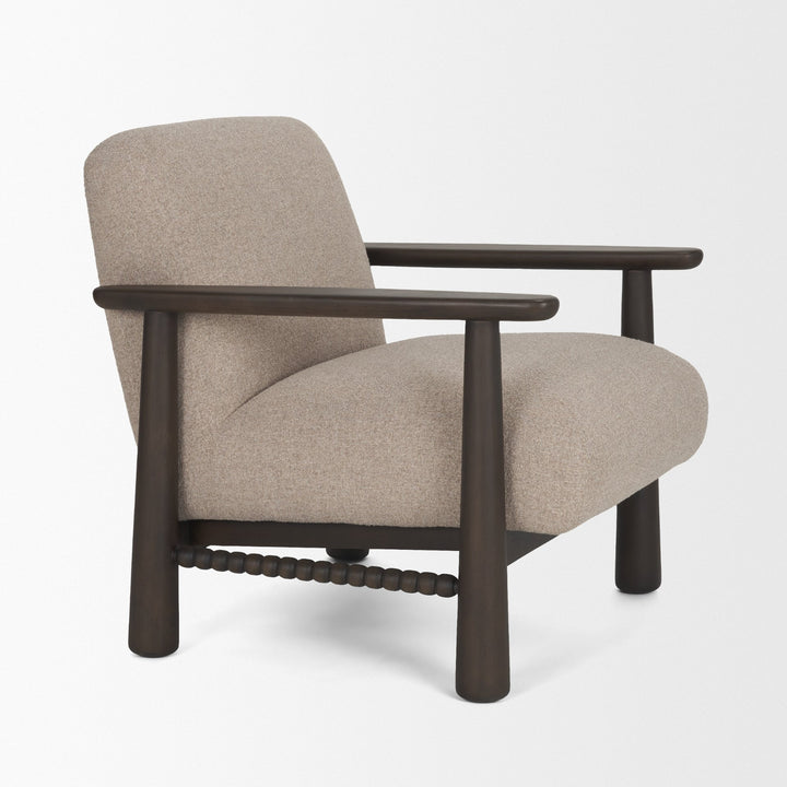 Willmar Textured Mushroom Gray Fabric Espresso Brown Wood Accent Lounge Chair Living Room Mercana