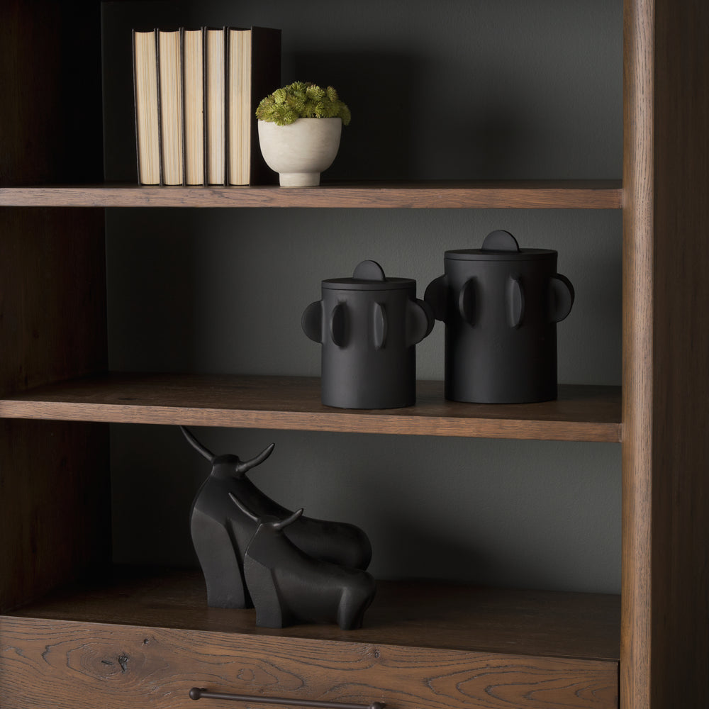 Deacon Small Matte Black Metal Canister with Sculptural Handles Decor Mercana