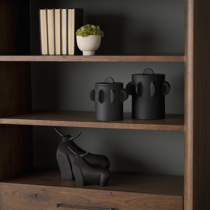 Deacon Small Matte Black Metal Canister with Sculptural Handles Decor Mercana