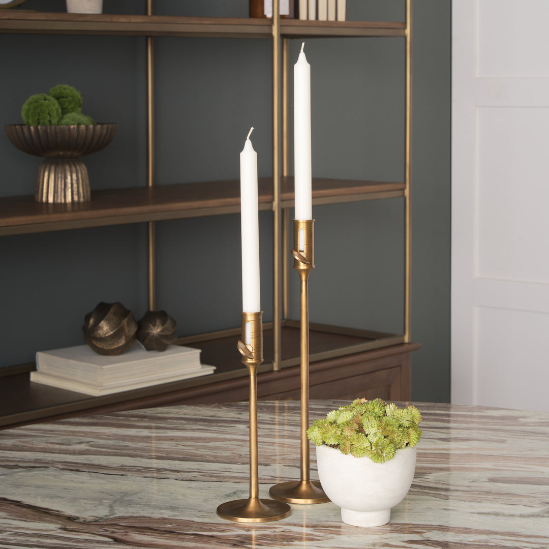Chantria Small Solid Natural Brass Adjustable Taper Candle Holder Decor Mercana