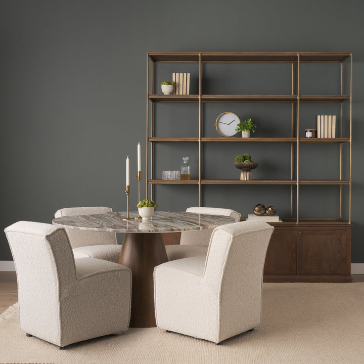 Baron 4-Door Dark Brown Wood w/ Antique Brass Metal Open Shelving Unit Living Room Mercana