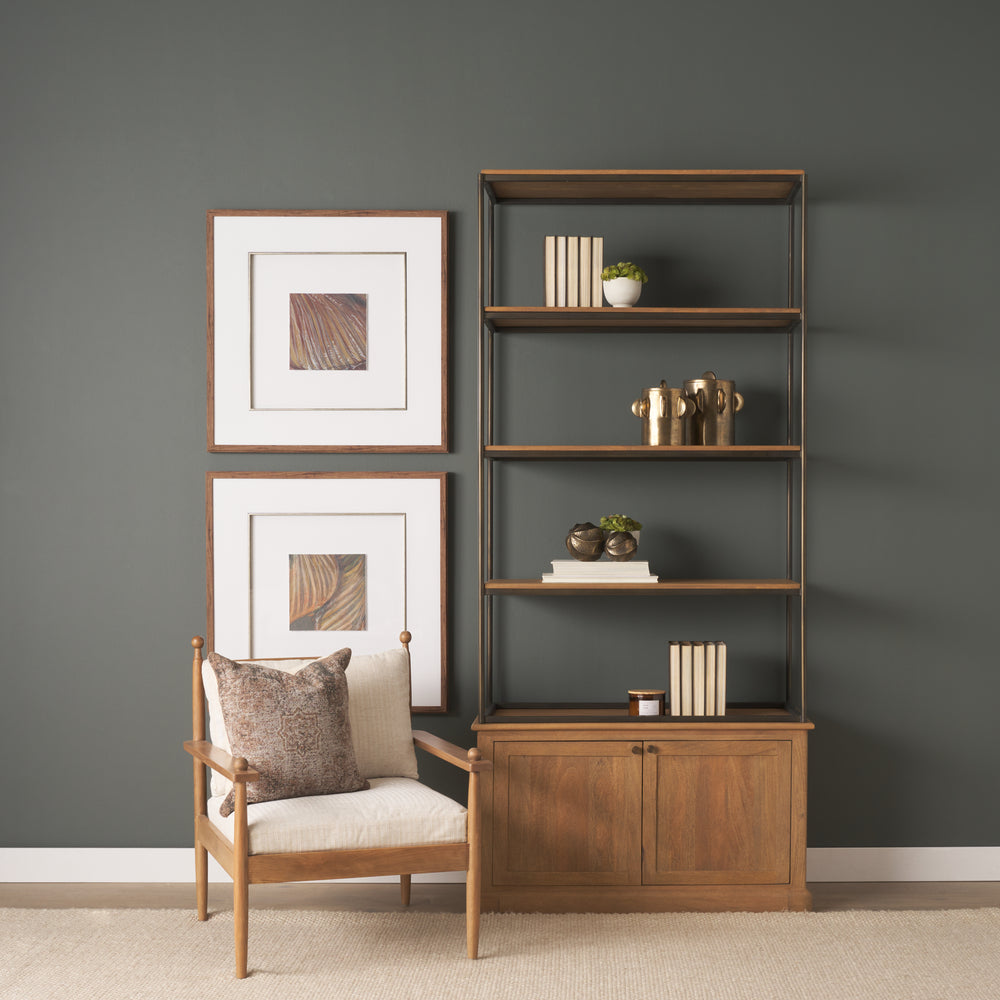 Baron Light Brown Wood w/ Gunmetal 2-Door Open Shelving Unit Living Room Mercana