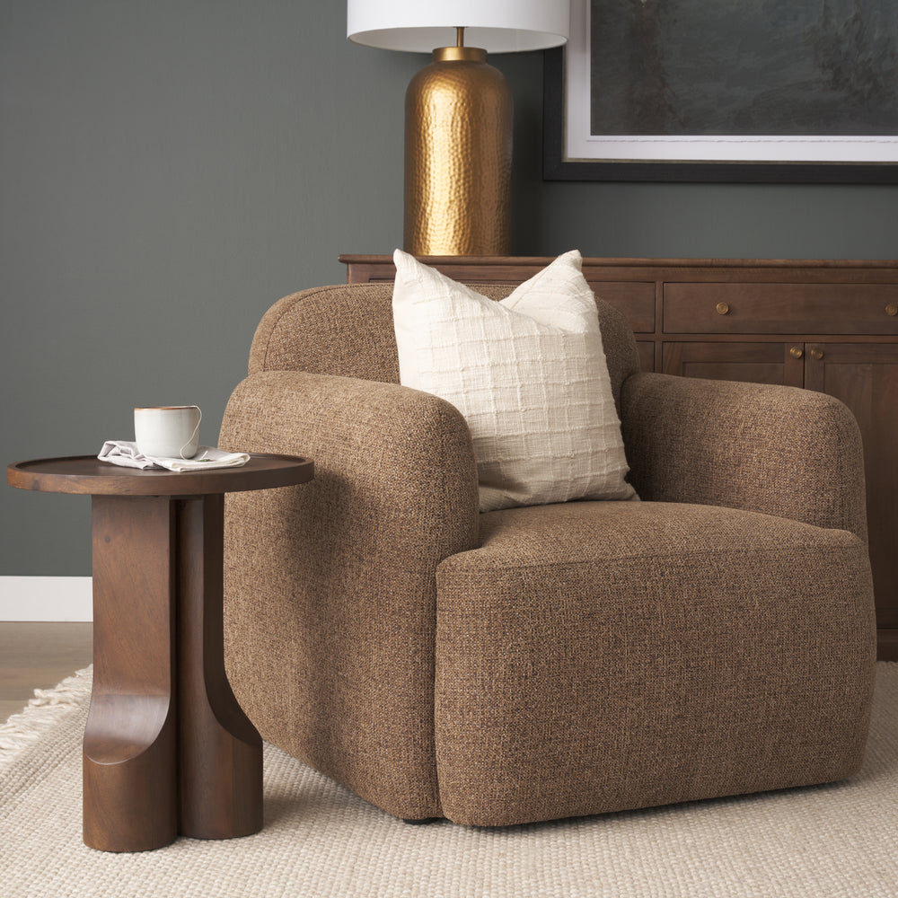 Saga Textured Brown Plush Fabric Upholstered Chair Living Room Mercana