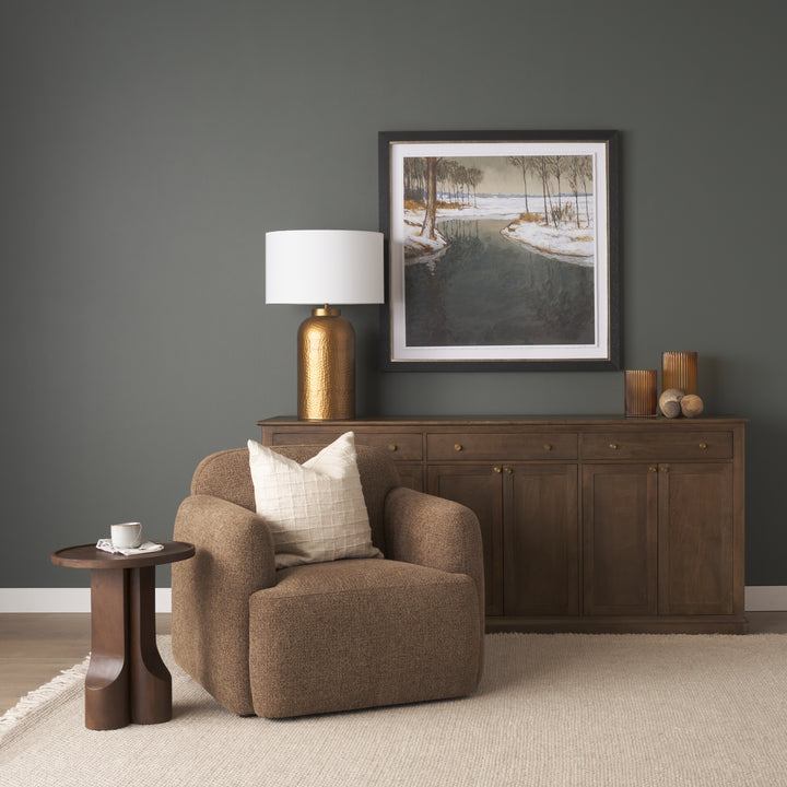 Baron Dark Brown Solid Wood w/ Antiqued Aged Brass Knobs 3-Drawer 6-Door Sideboard Dining Room Mercana