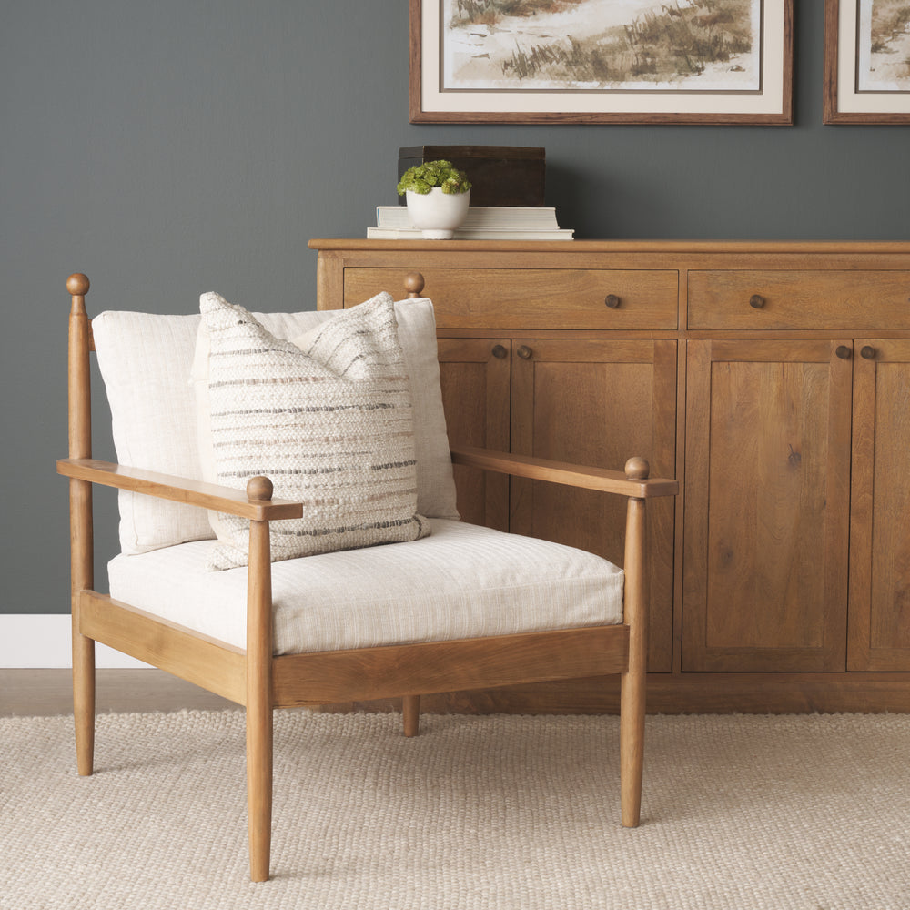 Danni Beige Fabric Beech Wood Framed Accent Lounge Chair Living Room Mercana